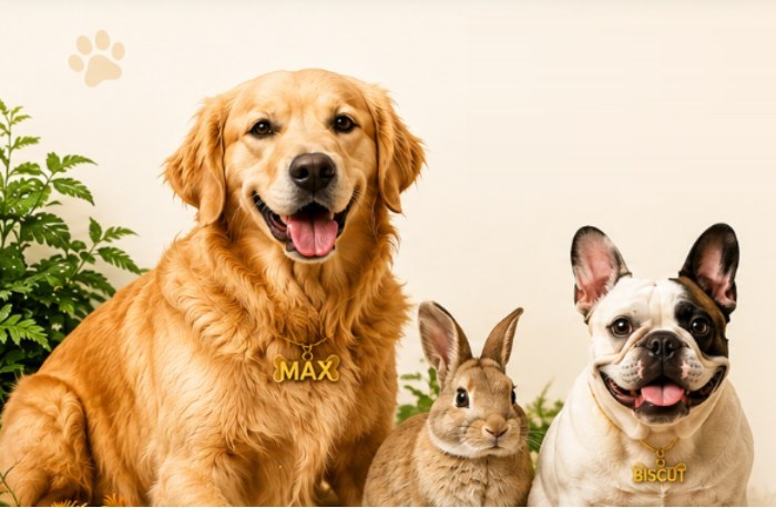 Max the Golden Retriever, a rabbit and Biscuit the French Bulldog