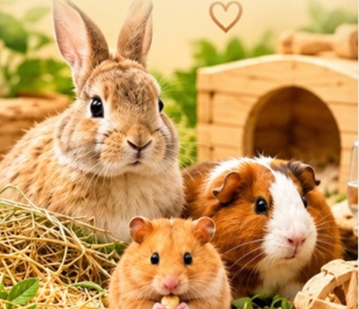 Rabbit, guinea pig, hamster and tortoise